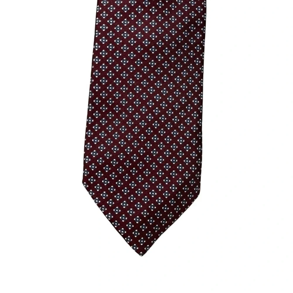 Britches of Georgetowne Mens Silk Tie Burgundy Blue Geometric Diamond Italy 59in